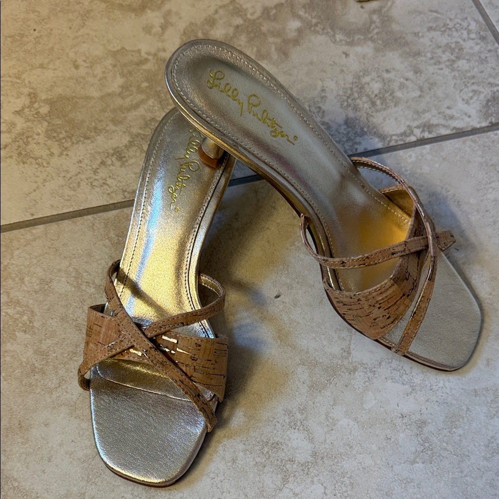 Lilly Pulitzer Metallic Silver and Cork Tan Sandals